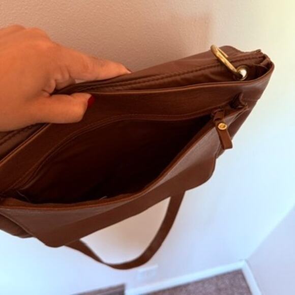 Moda Italia Venezia Cognac Brown Leather Satchel Crossbody Bag Gold Hardware - Picture 7 of 7